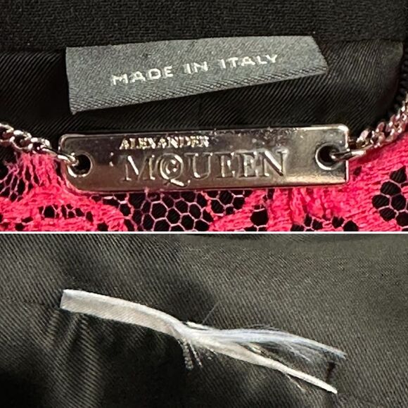 ALEXANDER McQUEEN Trompe L'Oeil Wool Silk Tuxedo Jacket Pink Lace Top S M 6 8 - Picture 14 of 16